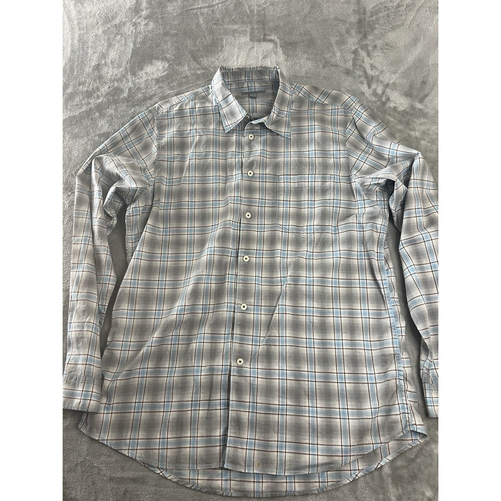 Martin Gordon Mens Shirt Large Blue Gray Plaid Long Sleeve